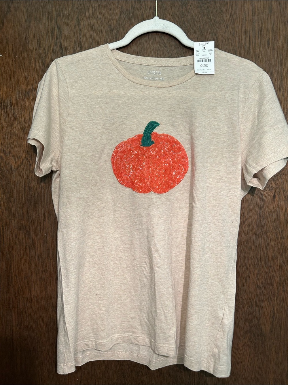 J. Crew Cream Tee with Orange Pumpkin and Green Stem
